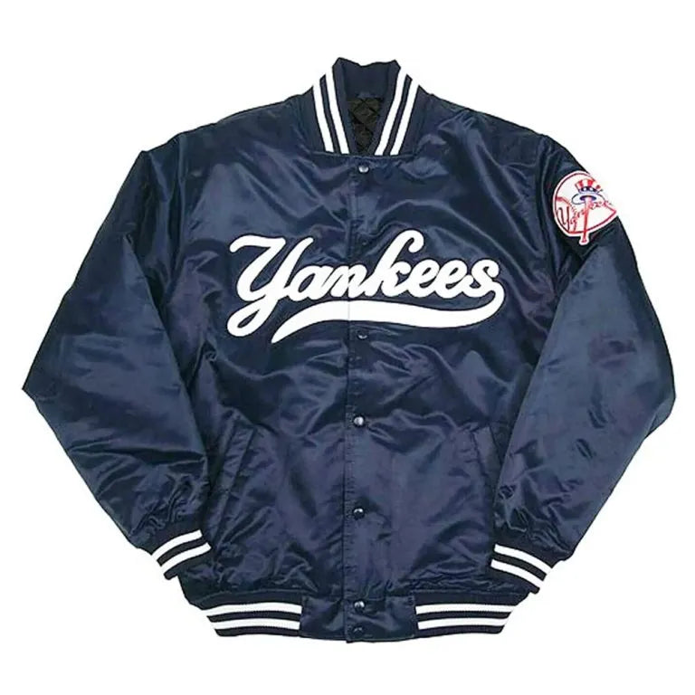 New York Yankees Joe Torre Full-Snap Navy Blue Satin Bomber Men's Jacket