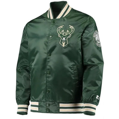 Milwaukee Bucks The Diamond Hunter Full-Snap Varsity Green Satin Men's Bomber Jacket
