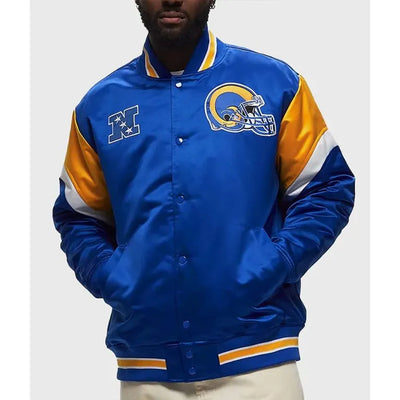 Los Angeles Rams Heavyweight Full-Snap Varsity Royal Blue Satin Men's Bomber Jacket