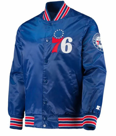 Philadelphia 76ers Vintage Full-Snap Varsity Red Satin Men's Bomber Jacket