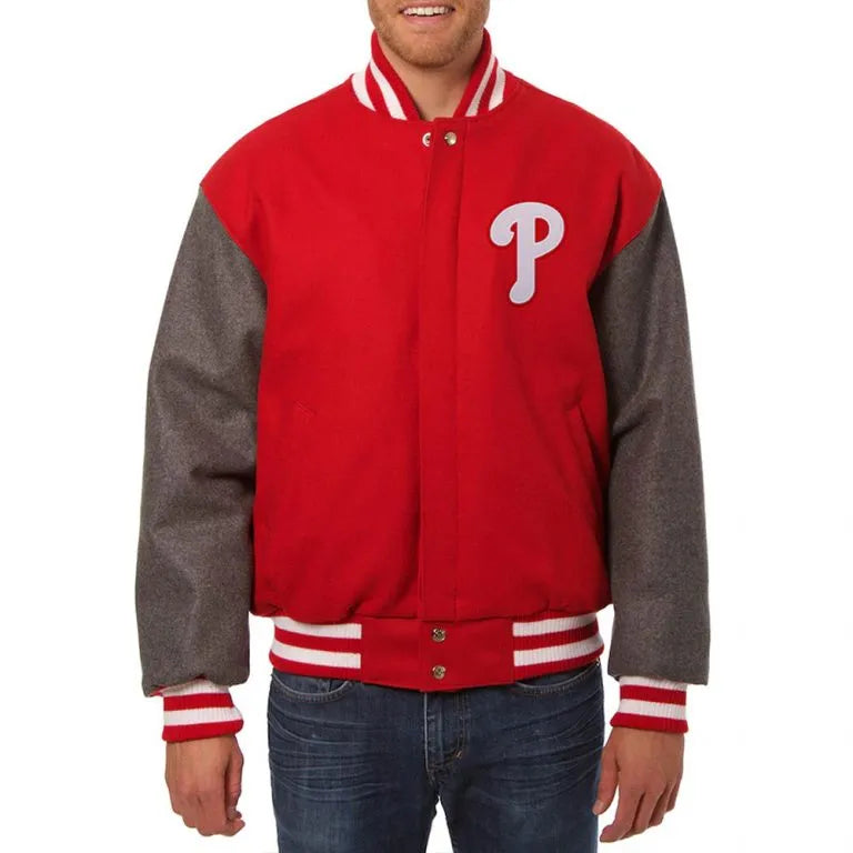 Philadelphia Phillies Red & Charcoal Wool Varsity Men's Jacket
