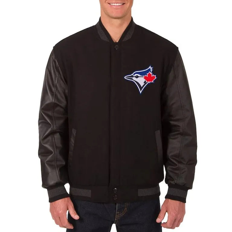 Toronto Blue Jays Black Wool & Leather Sleeves Varsity Men's Jacket