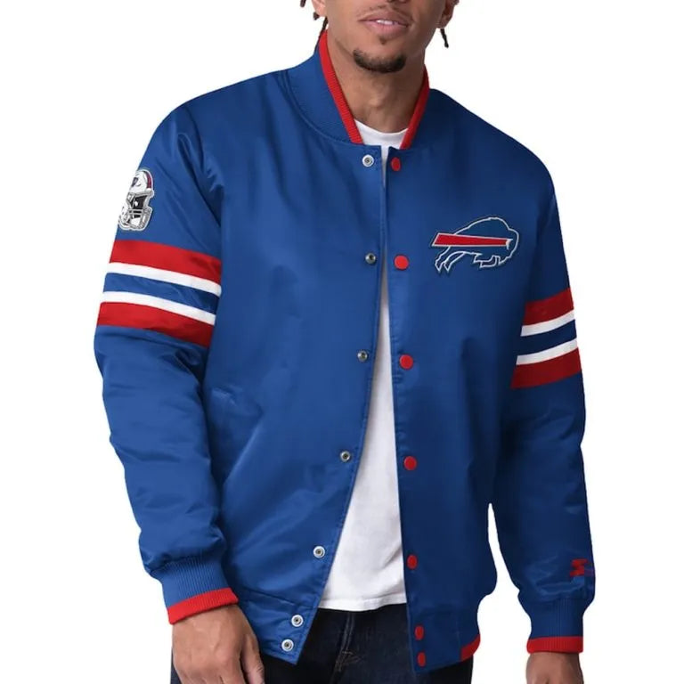 Buffalo Bills Scout I Full-Snap Varsity Royal Blue Satin Men's Bomber Jacket
