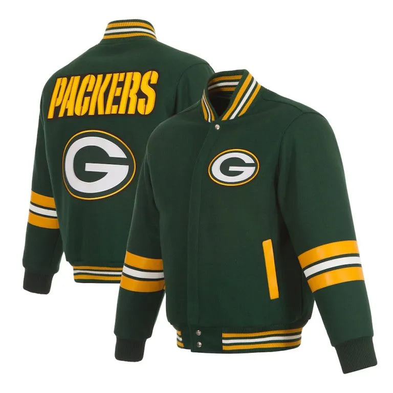 Green Bay Packers Striped Varsity Full-Zip Green All Wool Men's Jacket