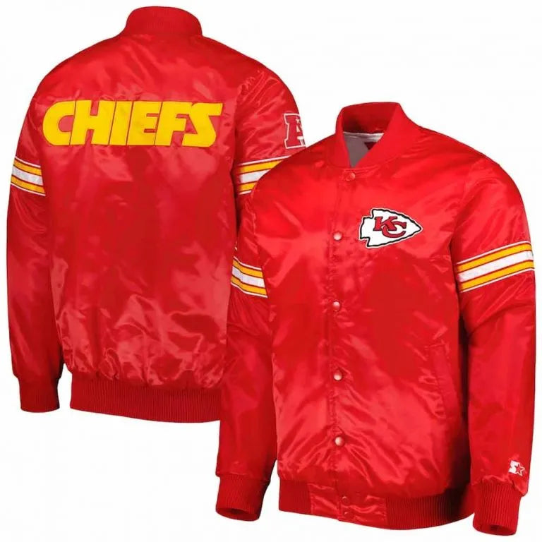 Kansas City Chiefs Full-Snap Varsity Red Satin Men's Bomber Jacket
