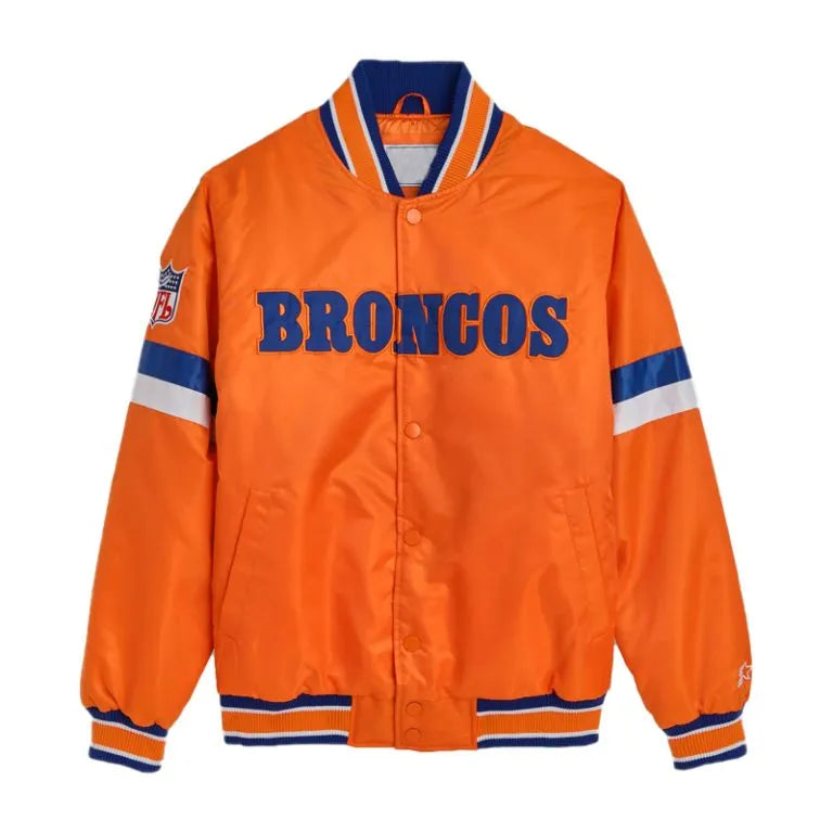 Denver Broncos Home Game Full-Snap Varsity Orange Satin Men's Bomber Jacket