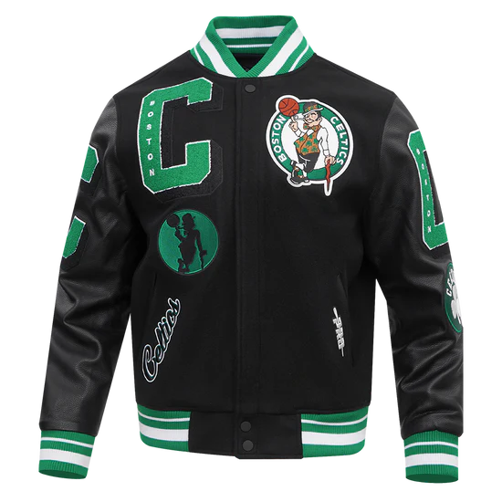 Boston Celtics Mash Up Black Wool & Genuine Leather Sleeves Men's Varsity Letterman Jacket