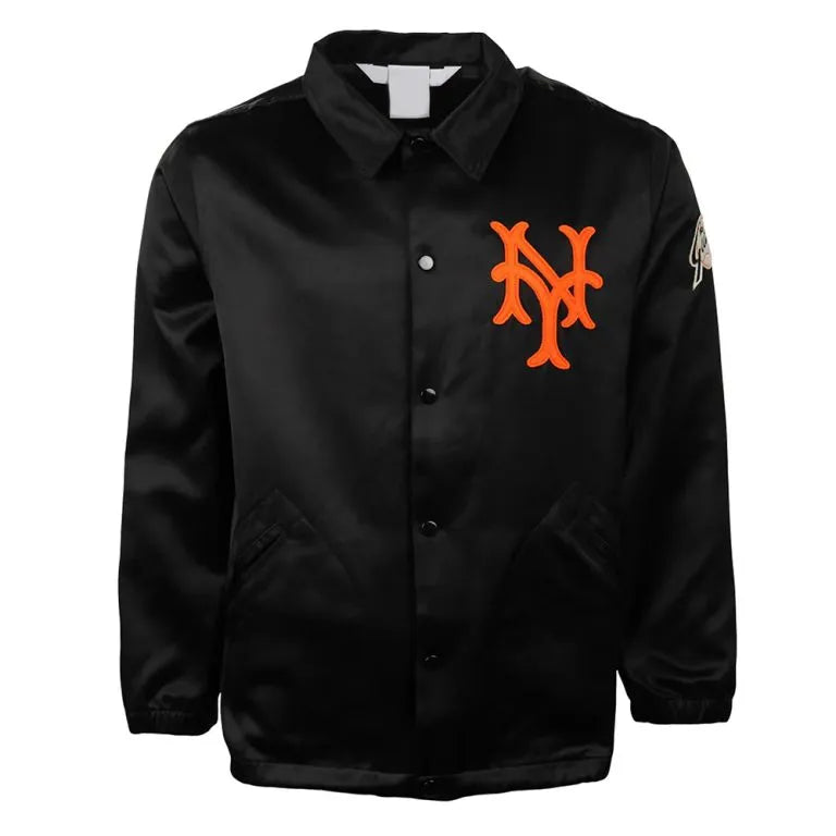 1954 New York Giants Full-Snap Varsity Black Satin Men's Bomber Windbreaker Jacket