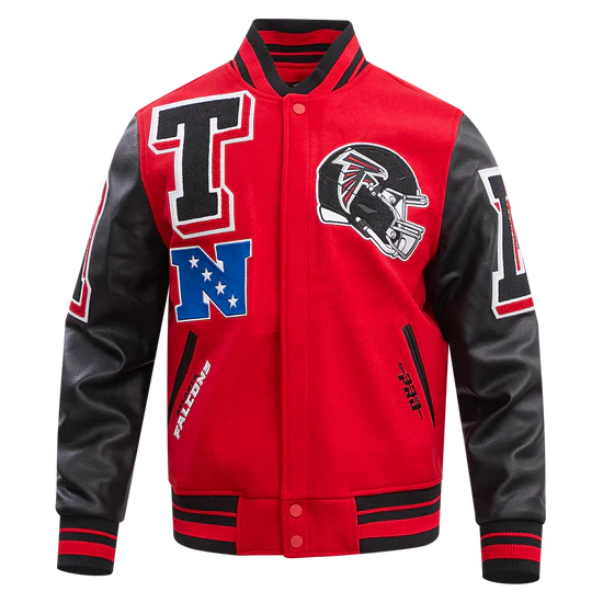 Atlanta Falcons Mashup Varsity Red Wool & Black Genuine Leather Sleeves Men's Jacket