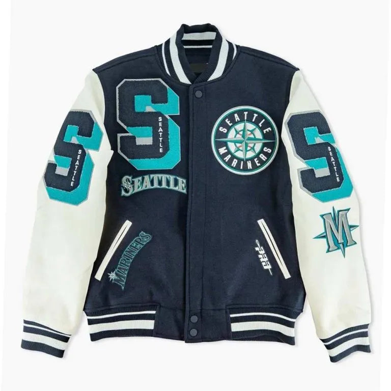 Seattle Mariners Sluggers Varsity Navy Blue Wool & White Leather Sleeves Men's Jacket