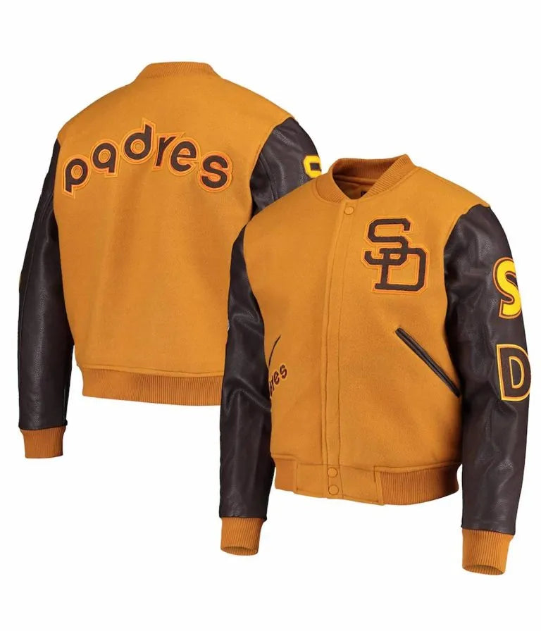 San Diego Padres Logo Full-Zip Brown Wool/Leather Men's Jacket
