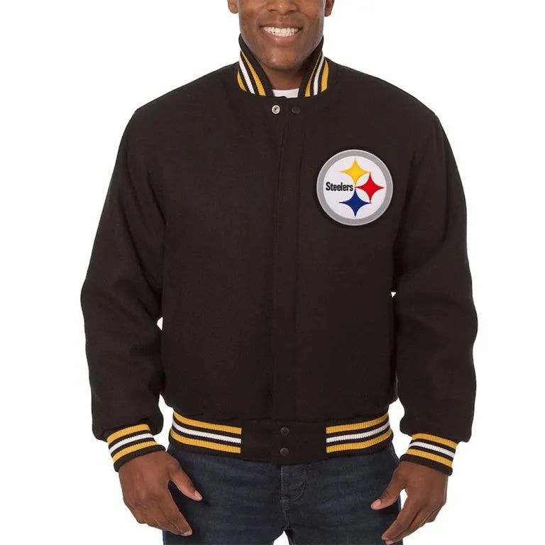 Pittsburgh Steelers Black All Wool Men's Varsity Letterman Jacket