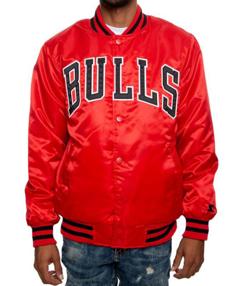 Chicago Bulls Full-Snap Varsity Red Satin Men's Bomber Jacket