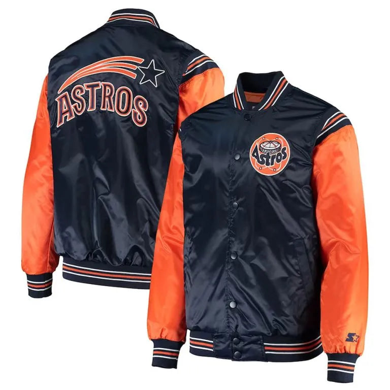 Houston Astros Enforce Navy/Orange Satin Varsity Full-Snap Men's Jacket