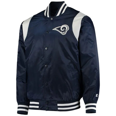 Los Angeles Rams The Prime Full-Snap Varsity Navy Blue Satin Men's Bomber Jacket