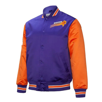 Phoenix Suns Primetime Full-Snap Varsity Orange and Purple Satin Men's Bomber Jacket