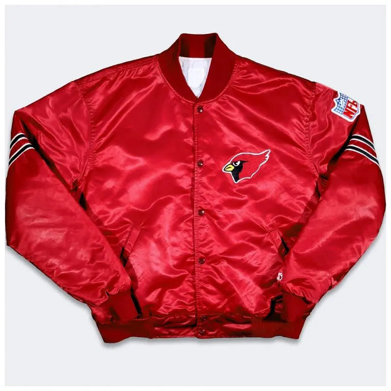 80s Arizona Cardinals Full-Snap Varsity Red Satin Men's Bomber Jacket
