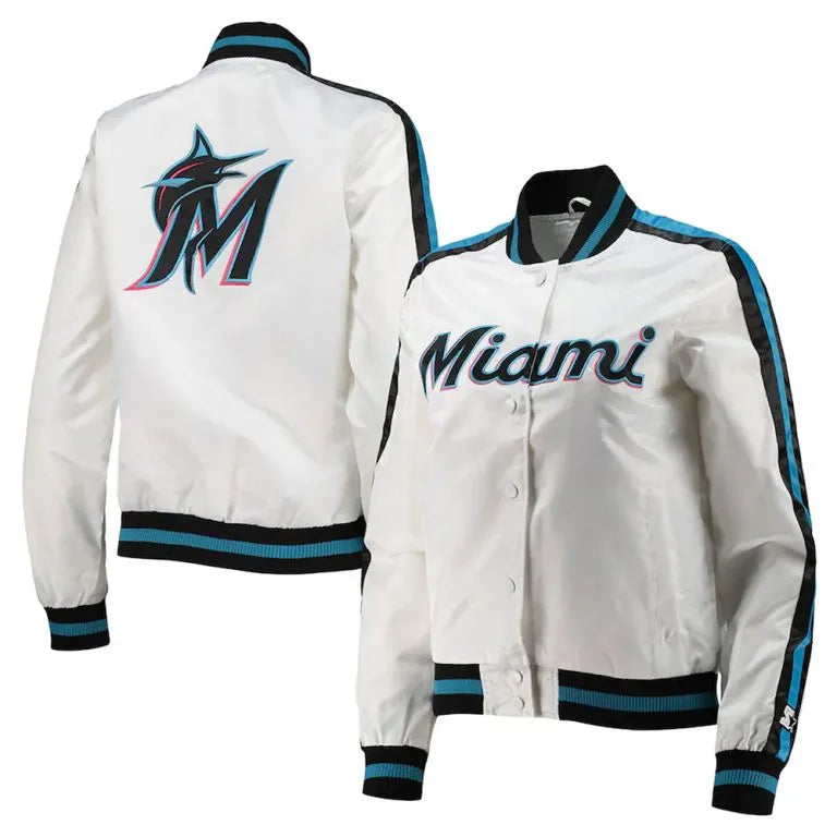 Miami Marlins Hometown White Satin Bomber Men's Jacket