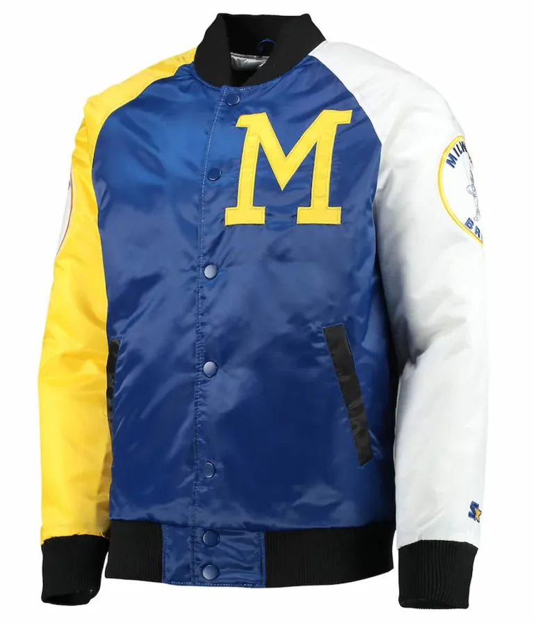 Milwaukee Brewers Royal/Yellow Tri-Color Satin Varsity Men's Jacket