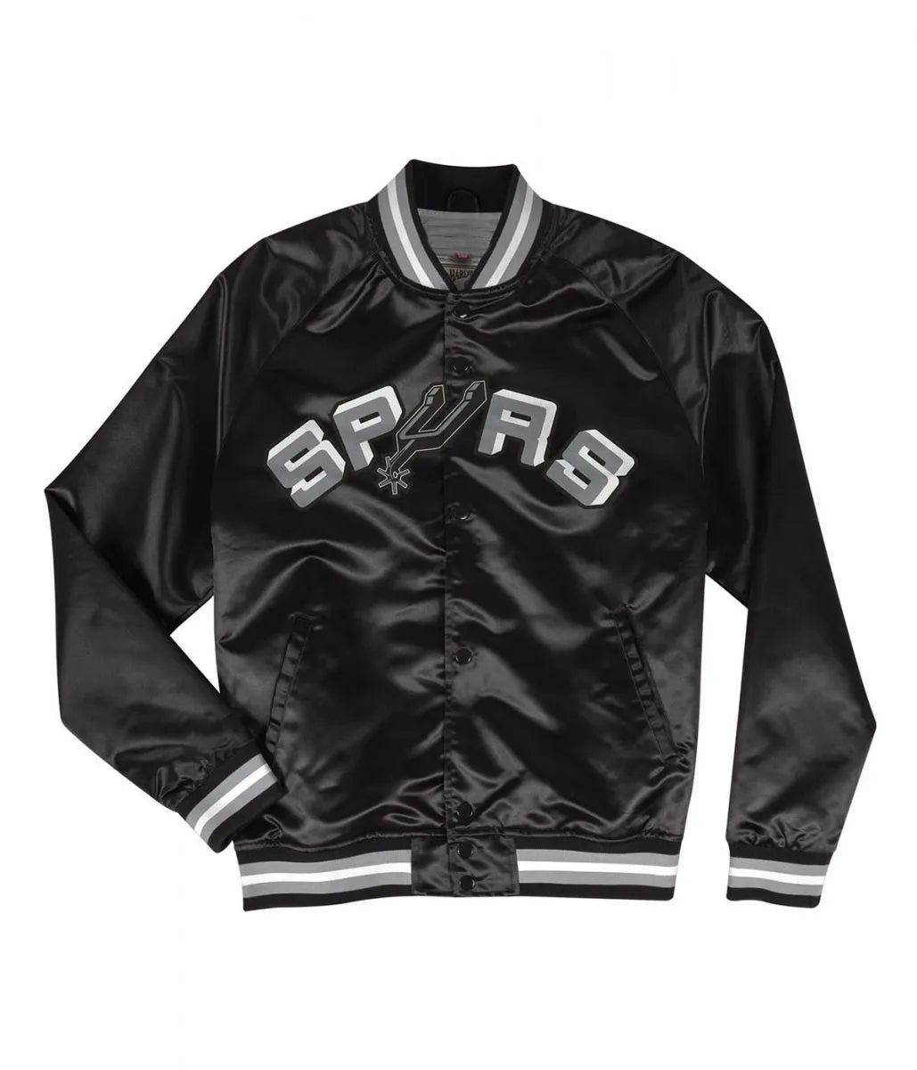 San Antonio Spurs Lightweight Full-Snap Varsity Black Satin Men's Bomber Jacket