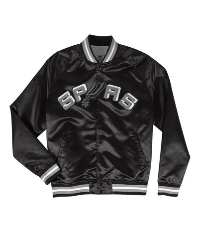 San Antonio Spurs Lightweight Full-Snap Varsity Black Satin Men's Bomber Jacket