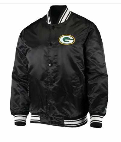 Green Bay Packers Full-Snap Varsity  Black Satin Men's Bomber Jacket