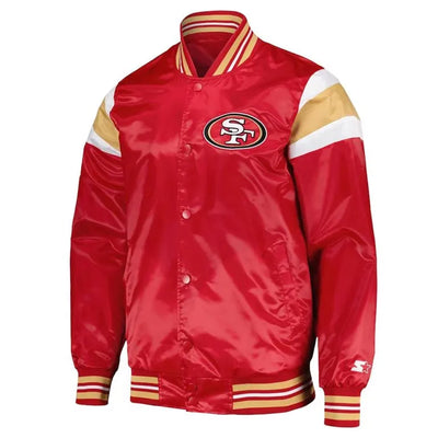 San Francisco 49ers Midweight Full-Snap Varsity Red Satin Men's Bomber Jacket