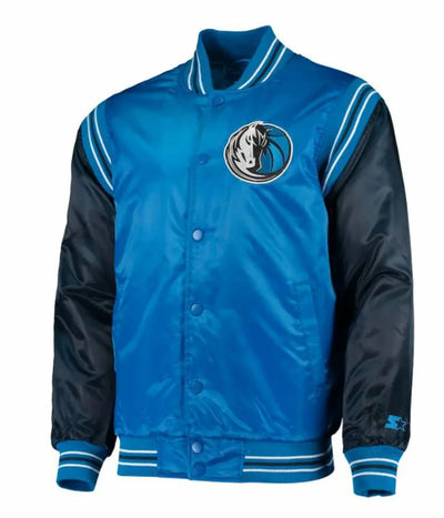 Dallas Mavericks The Enforcer Full-Snap Varsity Blue Satin Men's Bomber Jacket