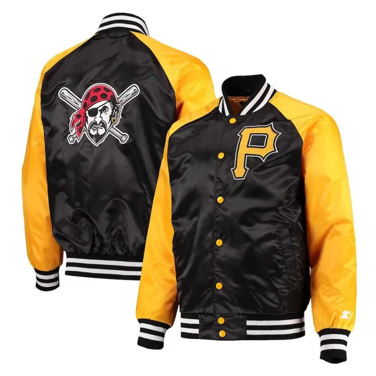 Pittsburgh Pirates Full-Snap Varsity Black/Yellow Satin Men's Jacket