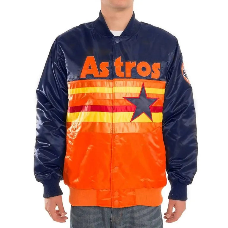 Houston Astros Navy/Orange Satin Full-Snap Men's Jacket