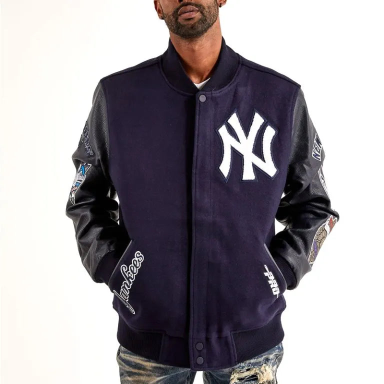 NY Yankees Murderers Row Navy Wool & Black Leather Varsity Men's Jacket