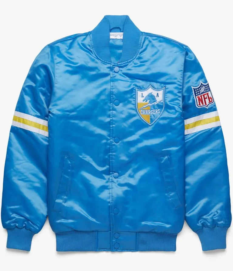 Los Angeles Chargers Full-Snap Varsity Light Blue Satin Men's Bomber Jacket