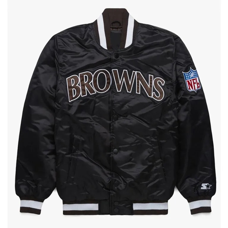Cleveland Browns Blackout Full-Snap Varsity Black Satin Men's Bomber Jacket