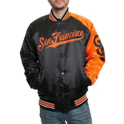 San Francisco Giants Black/Orange Satin Varsity Full-Snap Men's Jacket