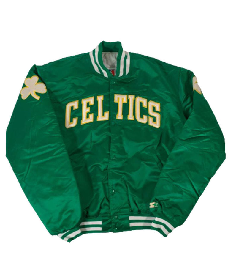 Boston Celtics Full-Snap Varsity Green Satin Men's Bomber Jacket