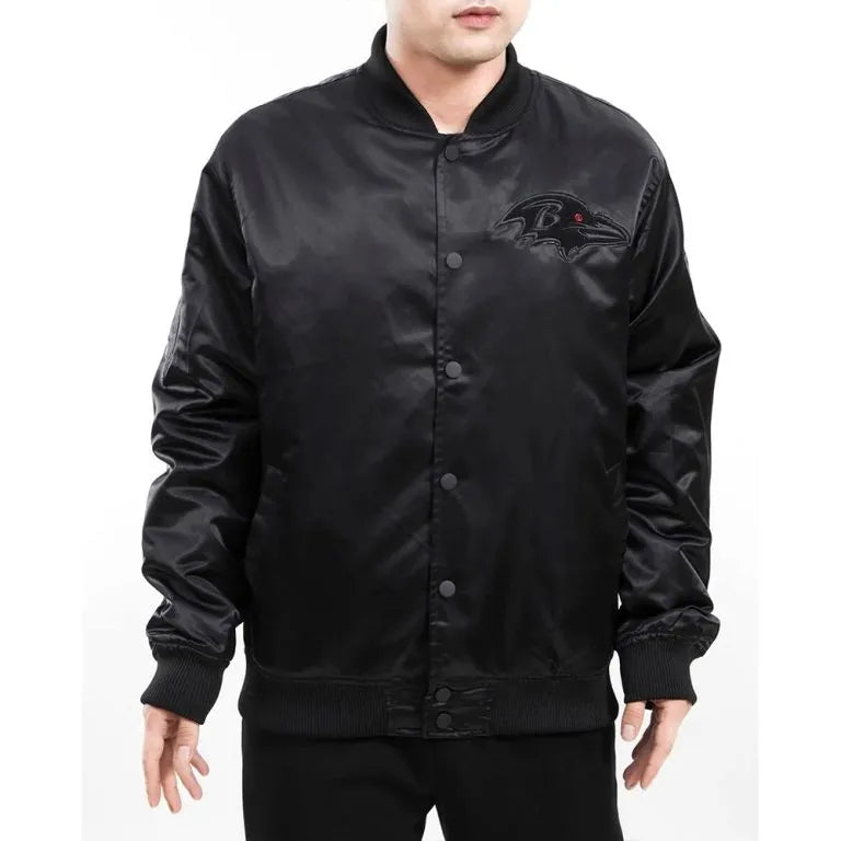Baltimore Ravens Full-Snap Varsity Triple Black Satin Men's Bomber Jacket