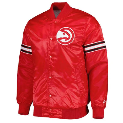Atlanta Hawks Pick and Roll Full-Snap Varsity Red Satin Men's Bomber Jacket