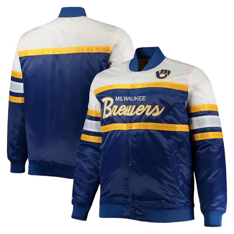 Milwaukee Brewers Coaches White and Blue Full-Snap Satin Men's Jacket