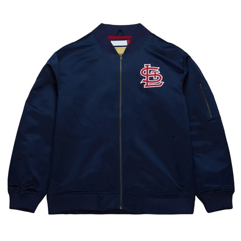 St. Louis Cardinals Vintage Logo Bomber Full-Zip Lightweight Navy Blue Satin Men's Jacket