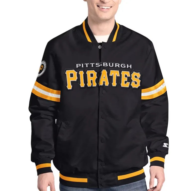 Pittsburgh Pirates Scout Full-Snap Varsity Black Satin Men's Jacket