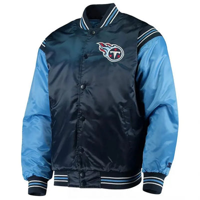 Tennessee Titans Enforcer Full-Snap Varsity Navy/Light Blue Satin Men's Bomber Jacket