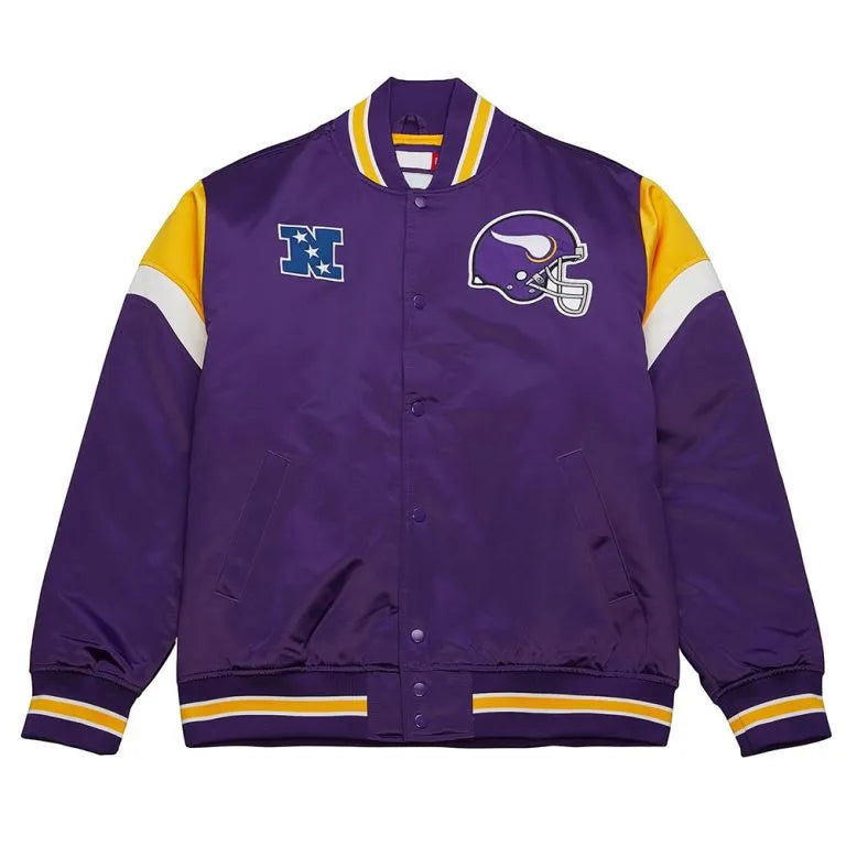 Minnesota Vikings Heavyweight Full-Snap Varsity Purple Satin Men's Bomber Jacket