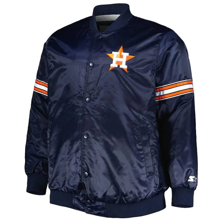 Houston Astros Pick & Roll Full-Snap Varsity Navy Blue Satin Men's Jacket
