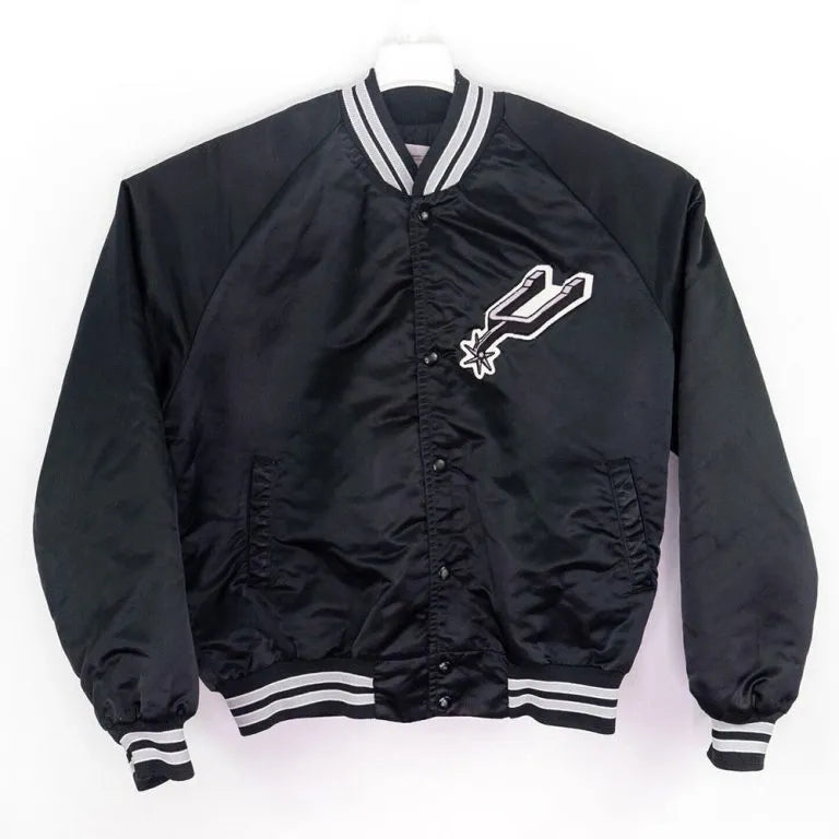 80’s San Antonio Spurs Scout I Full-Snap Varsity Black Satin Men's Bomber Jacket