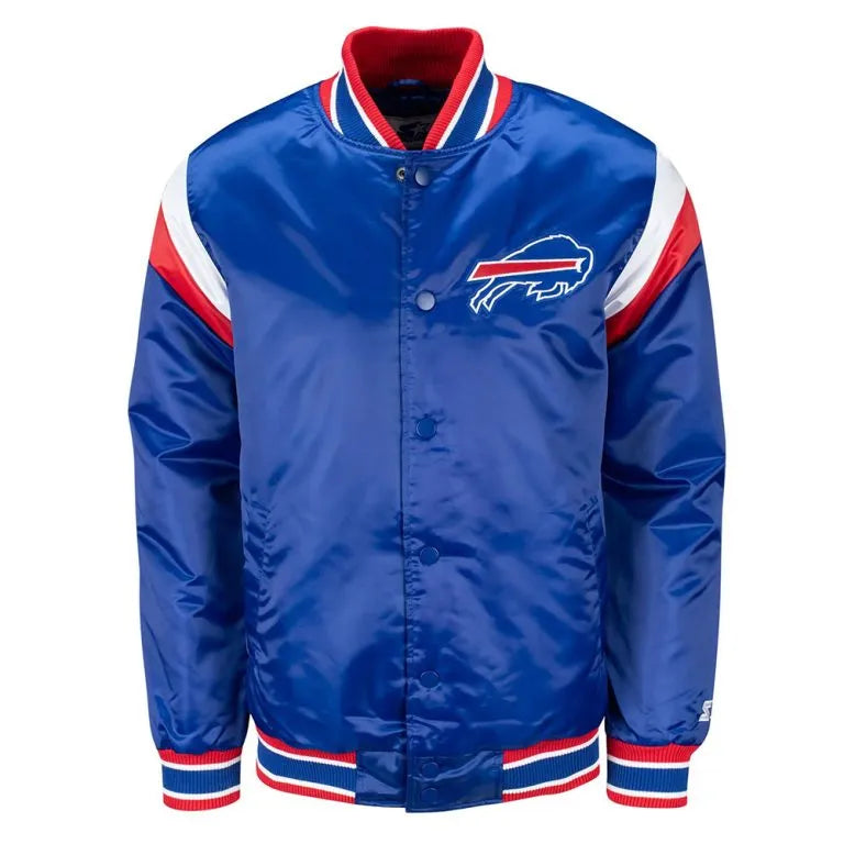 Buffalo Bills Shutout Throwback Full-Snap Varsity Blue Satin Men's Bomber Jacket