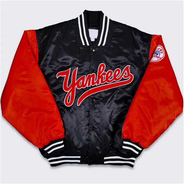 90’s New York Yankees Full-Snap Black/Red Satin Men's Jacket