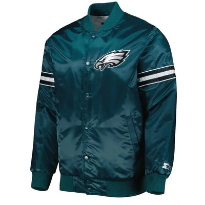 Philadelphia Eagles The Pick and Roll Full-Snap Varsity Midnight Green Satin Men's Bomber Jacket