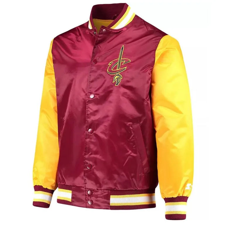 Cleveland Cavaliers Full-Snap Varsity Wine/Gold Satin Men's Bomber Jacket