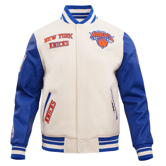 New York Knicks Varsity White Wool & Royal Blue Genuine Leather Sleeves Men's Letterman Jacket