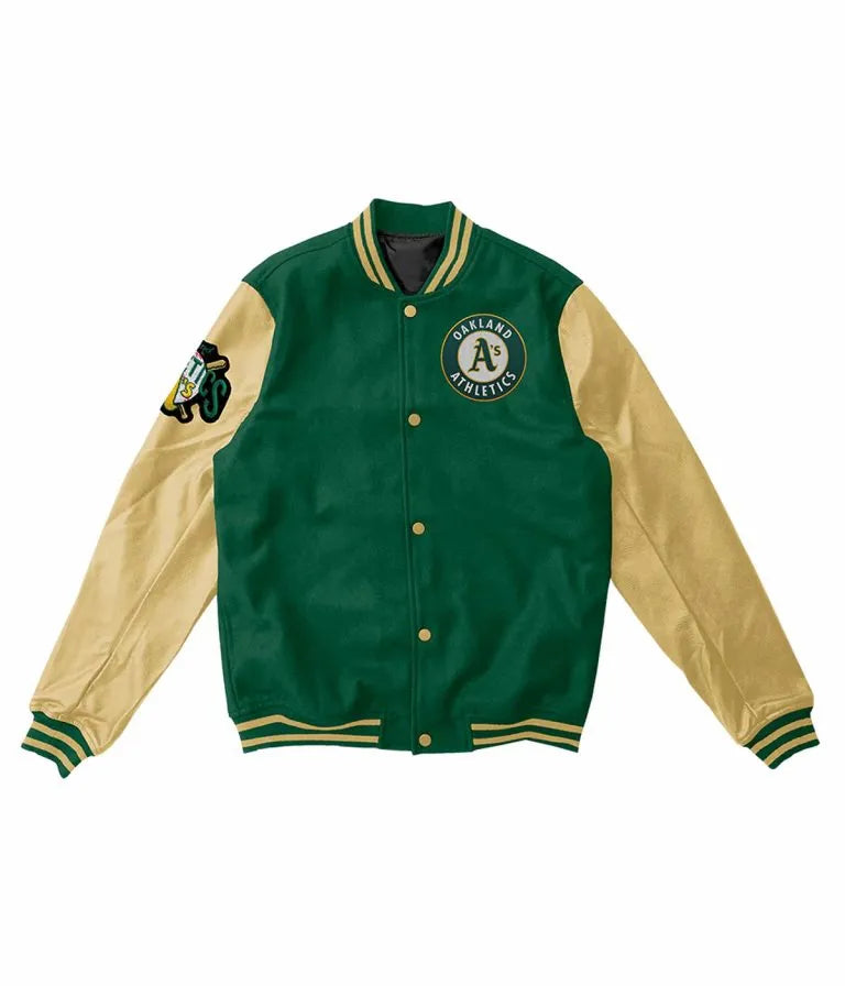 Oakland Athletics Yellow and Green Wool/Leather Men's Jacket